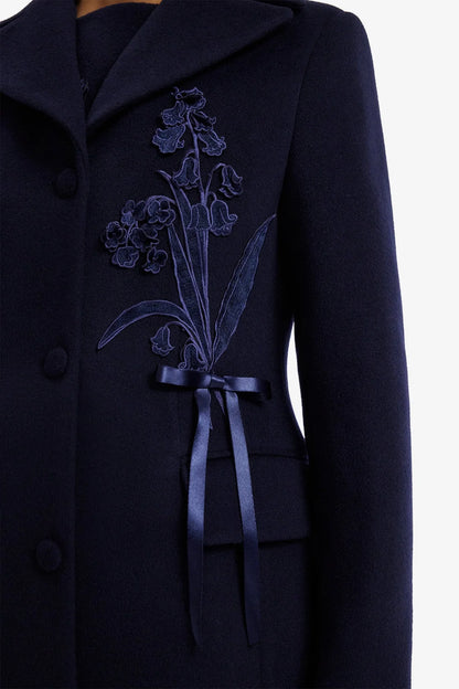 Elara Appliqué Wool Coat in Midnight