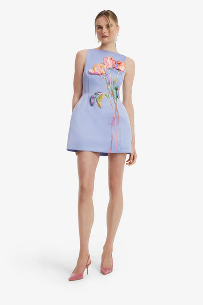 Ali Embroidered Boat Neck Mini Dress
