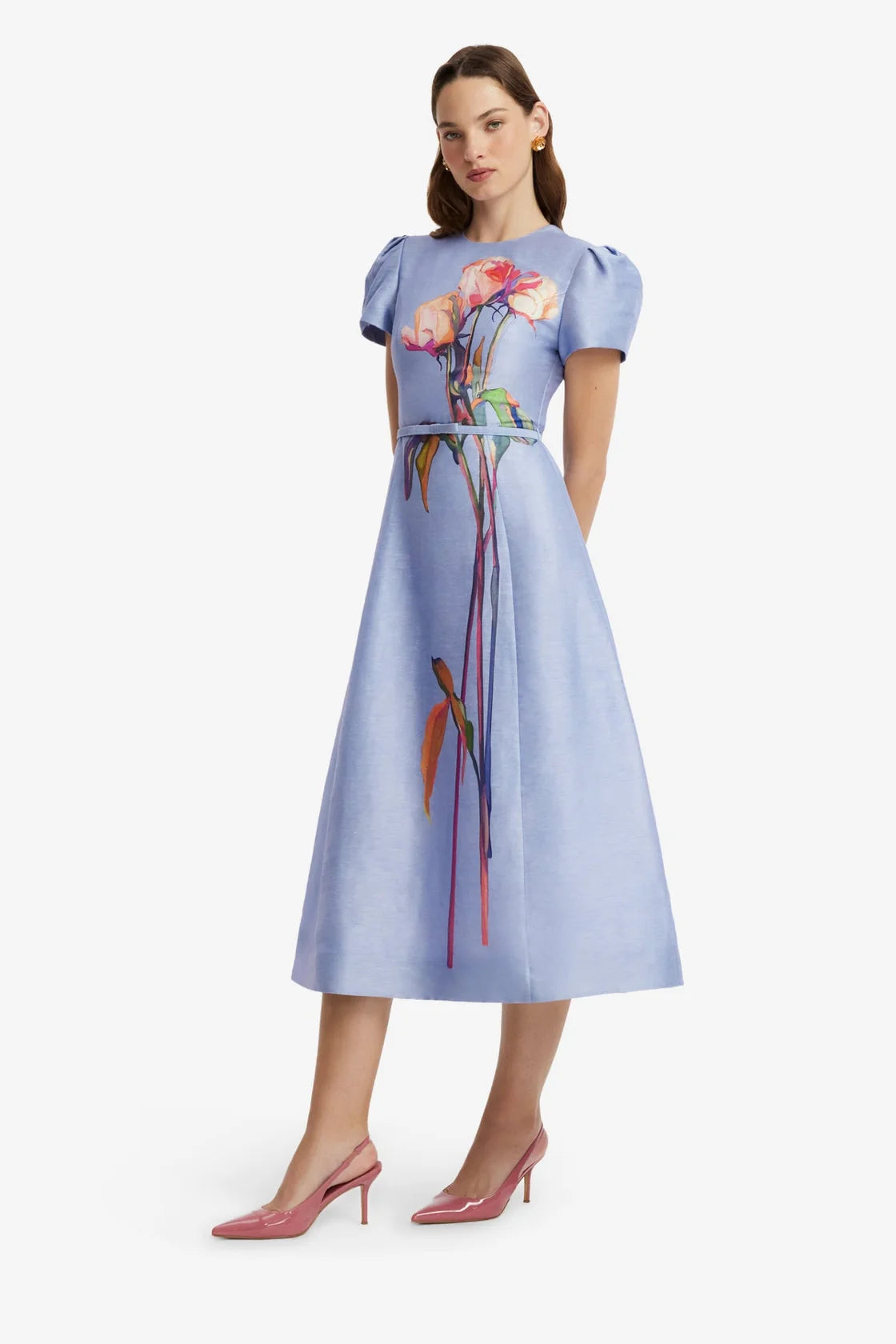 Marguerite Short Sleeve Midi Dress in Rose Periwinkle