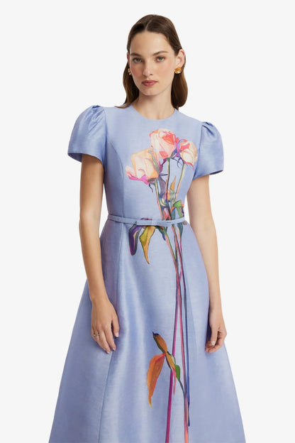 Marguerite Short Sleeve Midi Dress in Rose Periwinkle