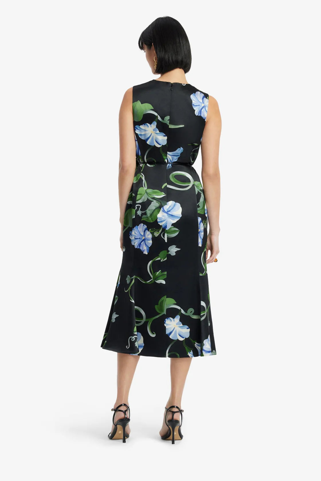 Olive Midi Dress in Vine Print in Ebony