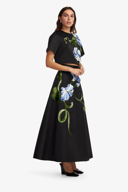 Rafaela Maxi Skirt in Vine Print in Ebony