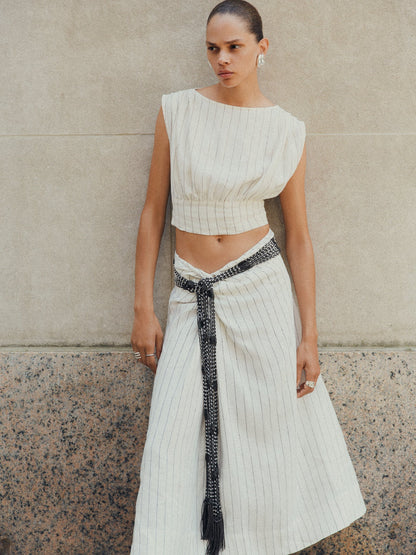 Mehar Stripe Skirt-Ivory Black