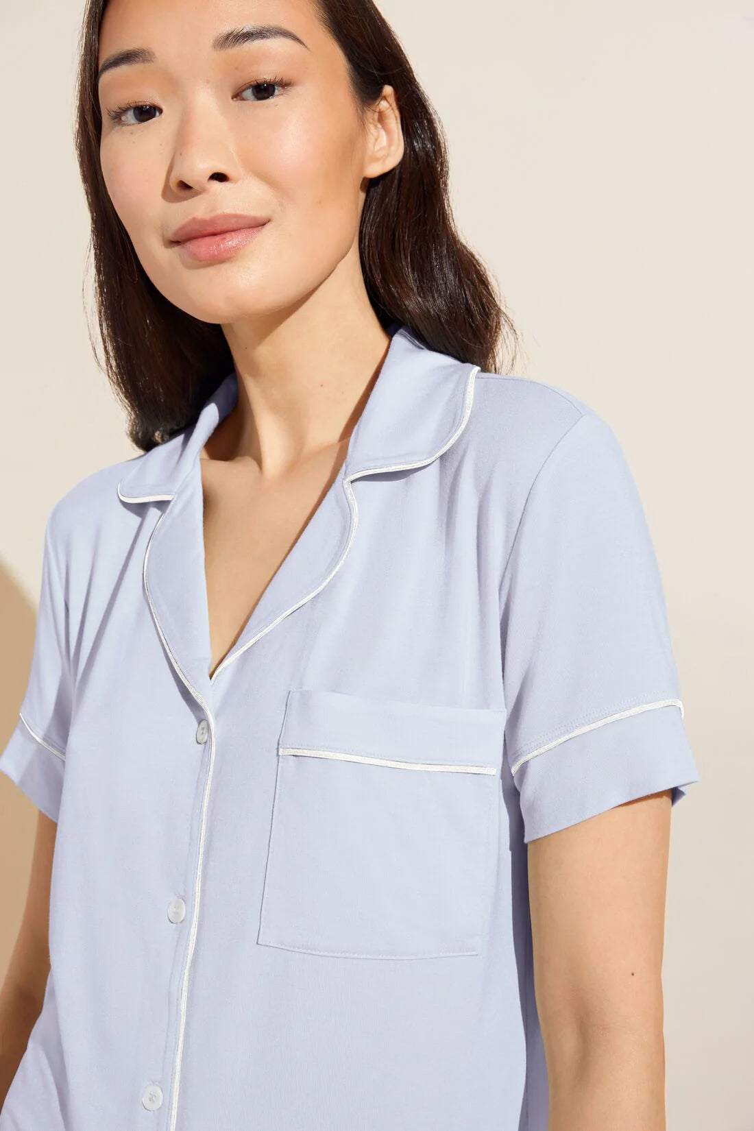 Gisele Relaxed Short PJ Set in Ice Blue/Ivory
