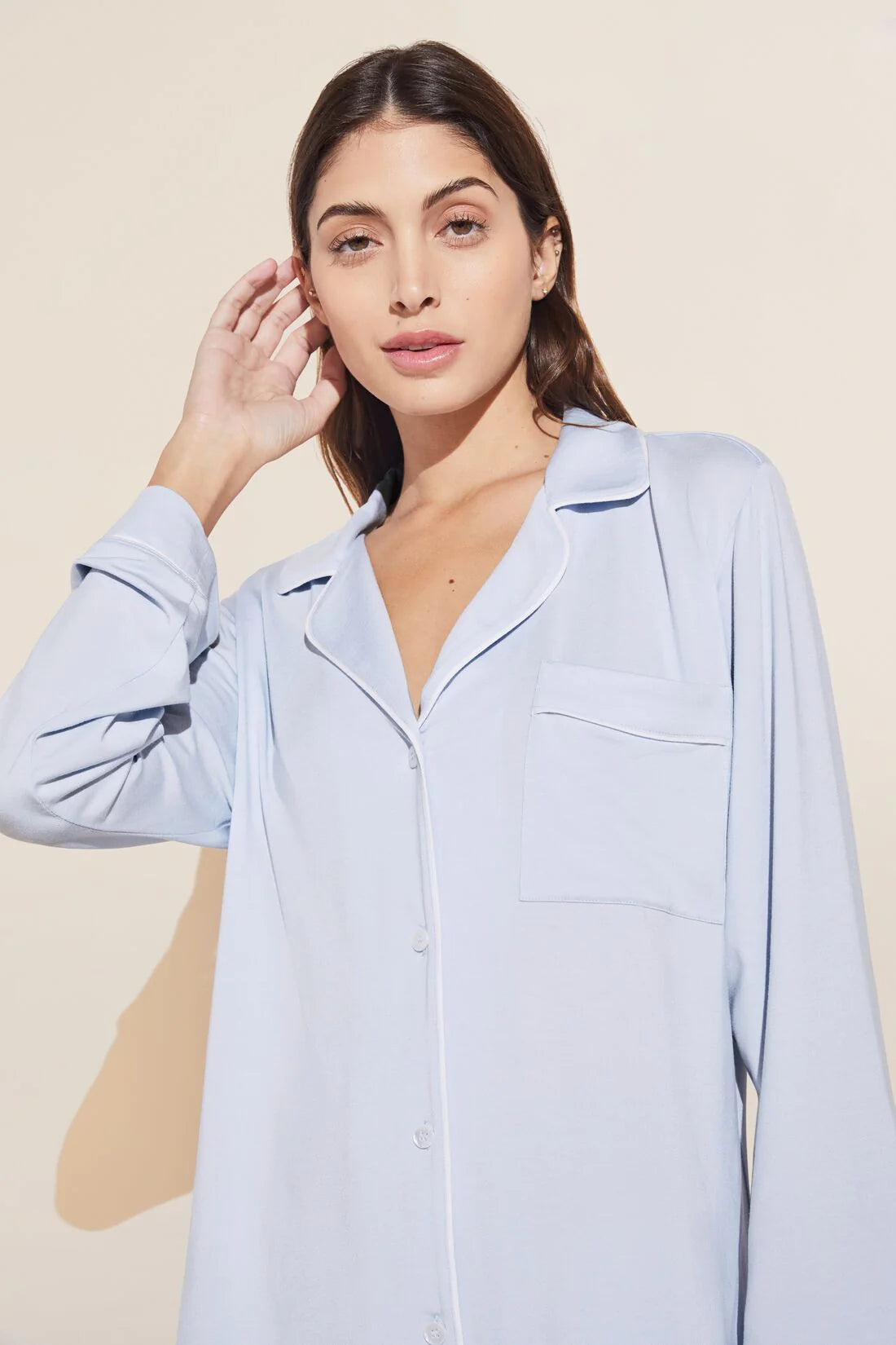 Gisele Long PJ Set in Ice Blue/Ivory