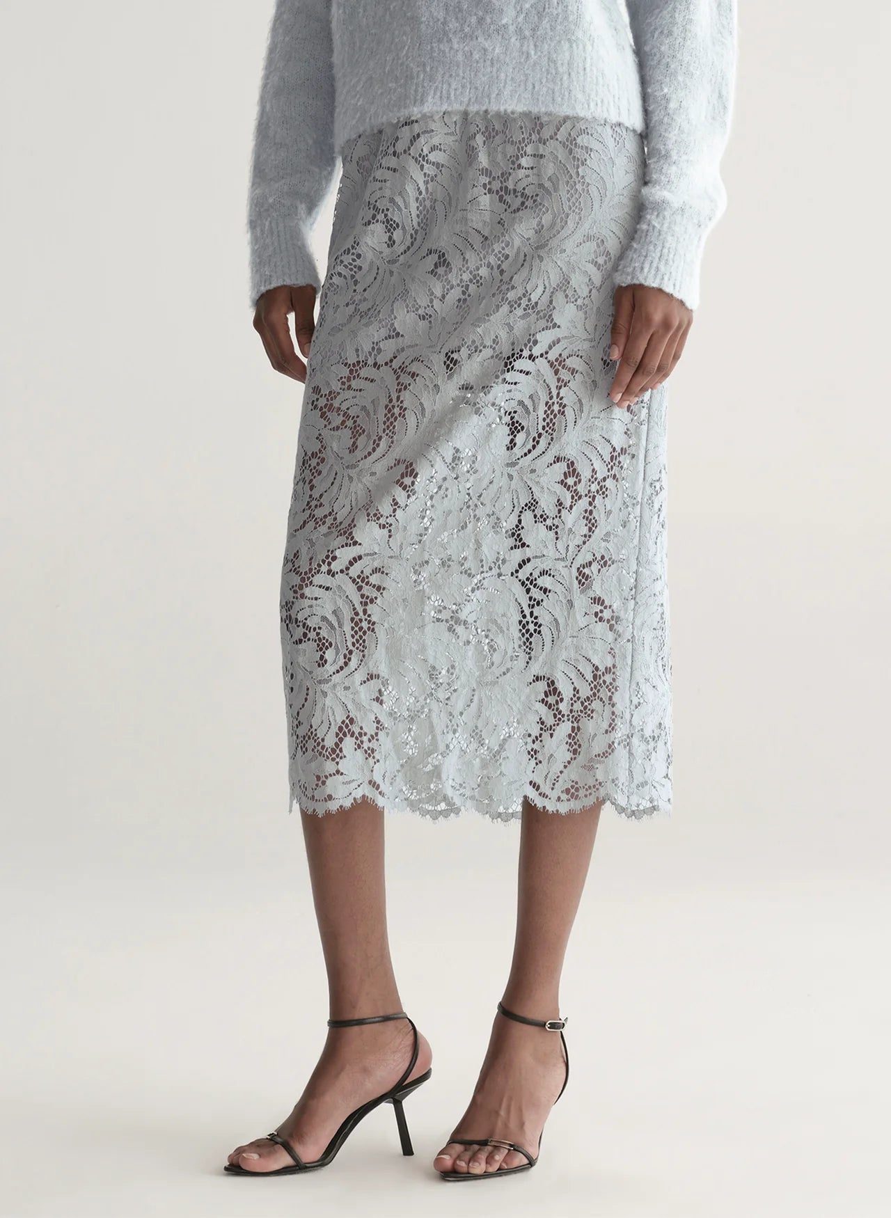 Lydia Lace Midi Skirt in Slate Blue