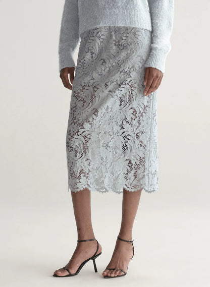 Lydia Lace Midi Skirt in Slate Blue