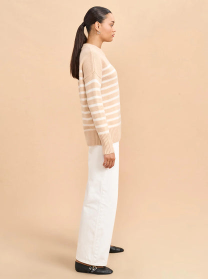 Marin Wool-Cashmere Striped Sweater in Camel/Cream
