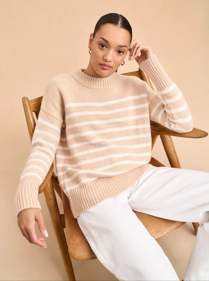 Marin Wool-Cashmere Striped Sweater in Camel/Cream