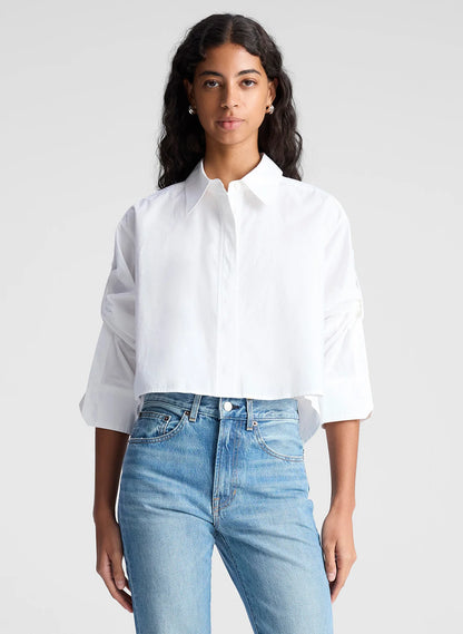 Maude Cropped Cotton Shirt in White