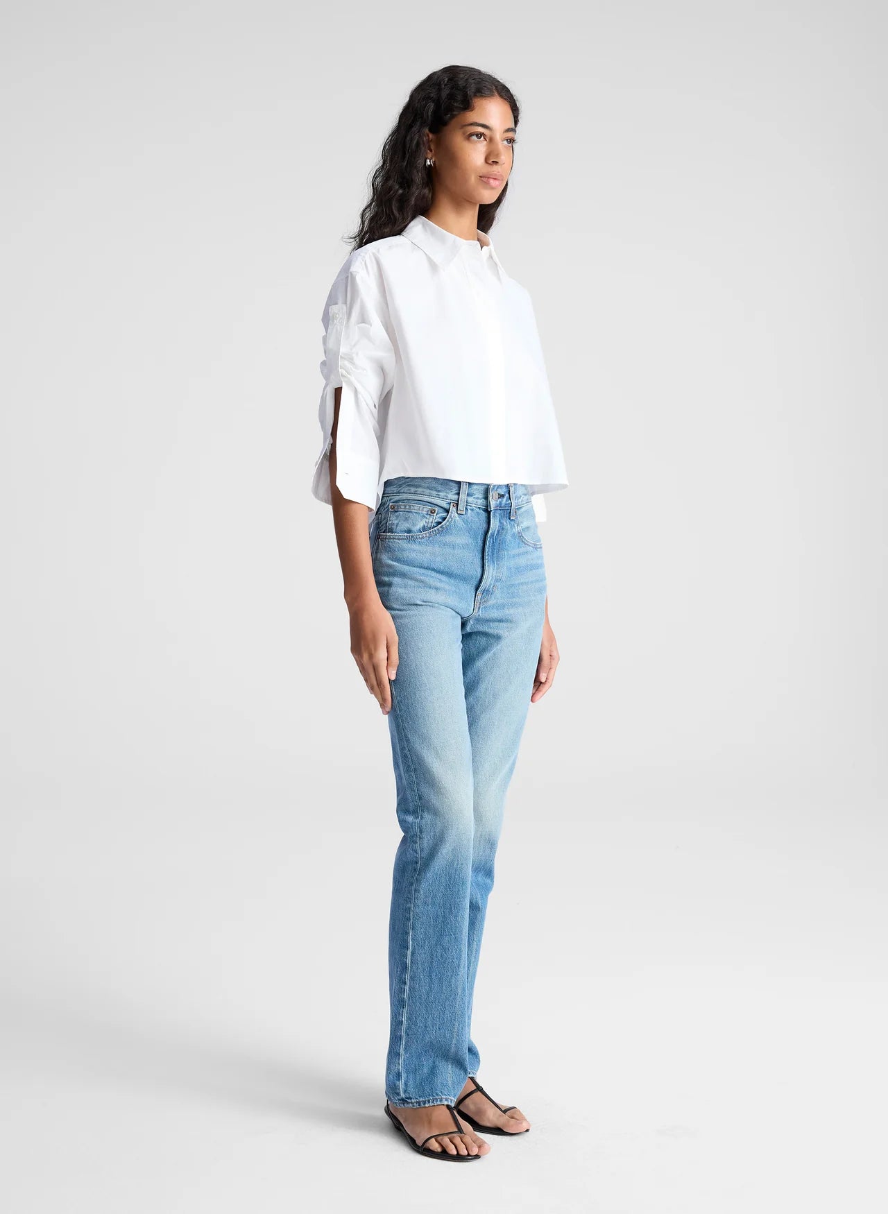 Maude Cropped Cotton Shirt in White
