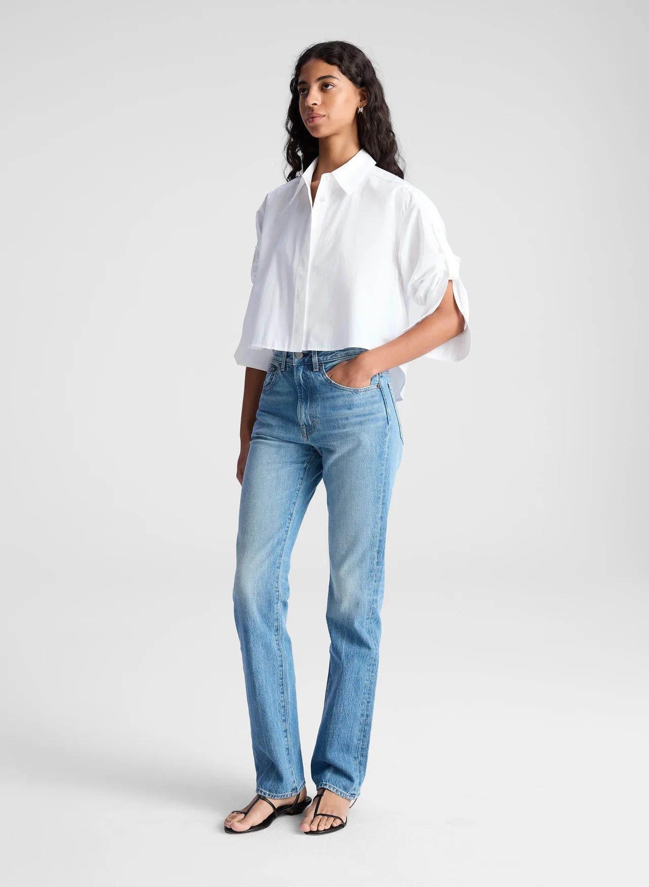 Maude Cropped Cotton Shirt in White