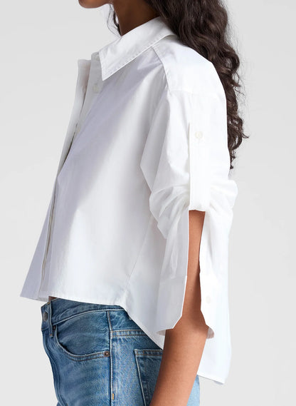 Maude Cropped Cotton Shirt in White
