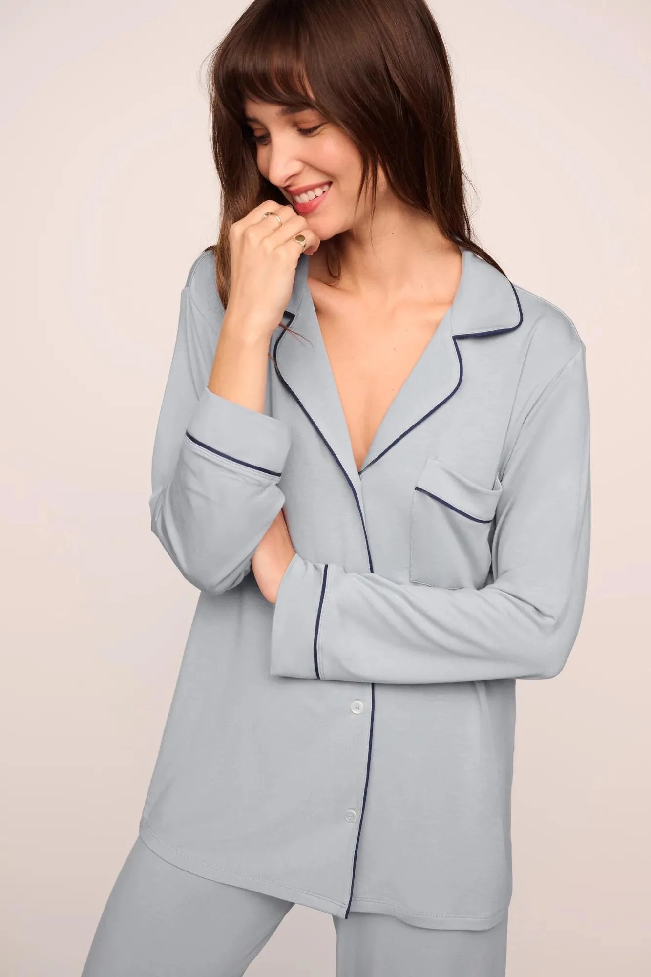 Gisele Long PJ Set in Gray/Navy