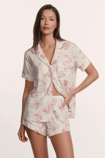 Gisele Printed TENCEL™ Modal Relaxed Short PJ Set in Rose Garden Cameo Pink/Pale Pink