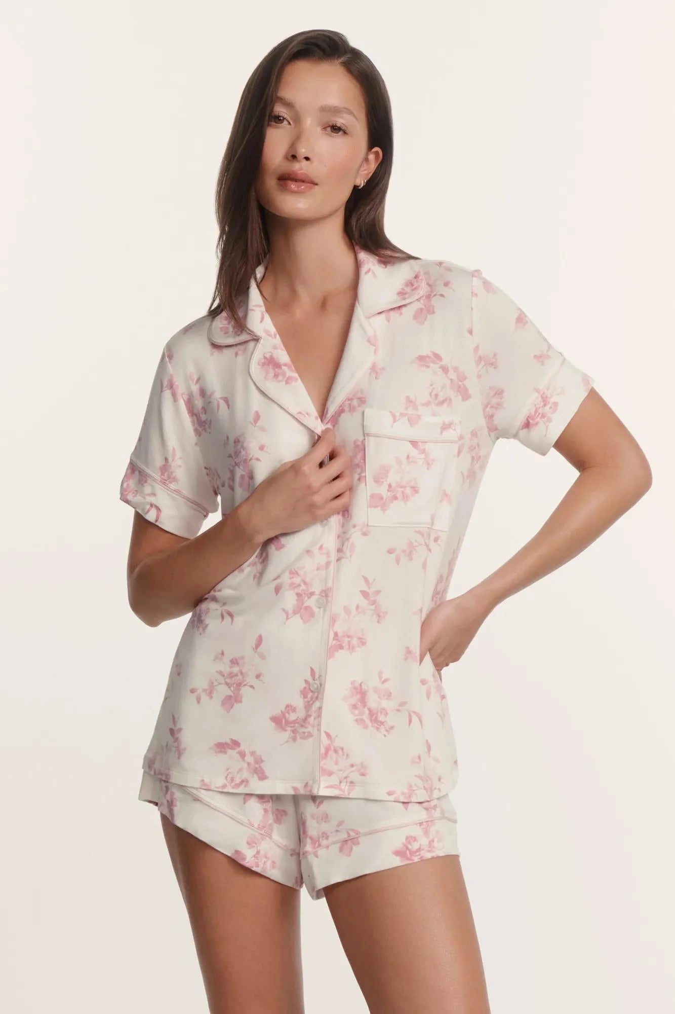 Gisele Printed TENCEL™ Modal Relaxed Short PJ Set in Rose Garden Cameo Pink/Pale Pink
