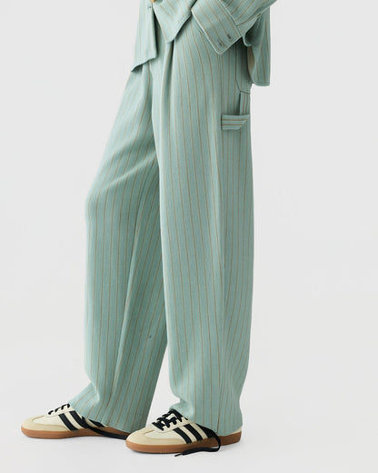 Pinstripe Carpenter Pant in Sage Brush/Camel