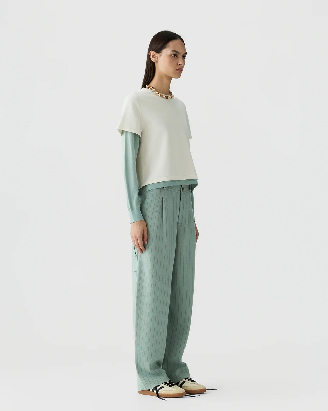 Pinstripe Carpenter Pant in Sage Brush/Camel