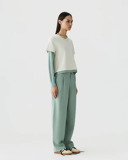 Pinstripe Carpenter Pant in Sage Brush/Camel