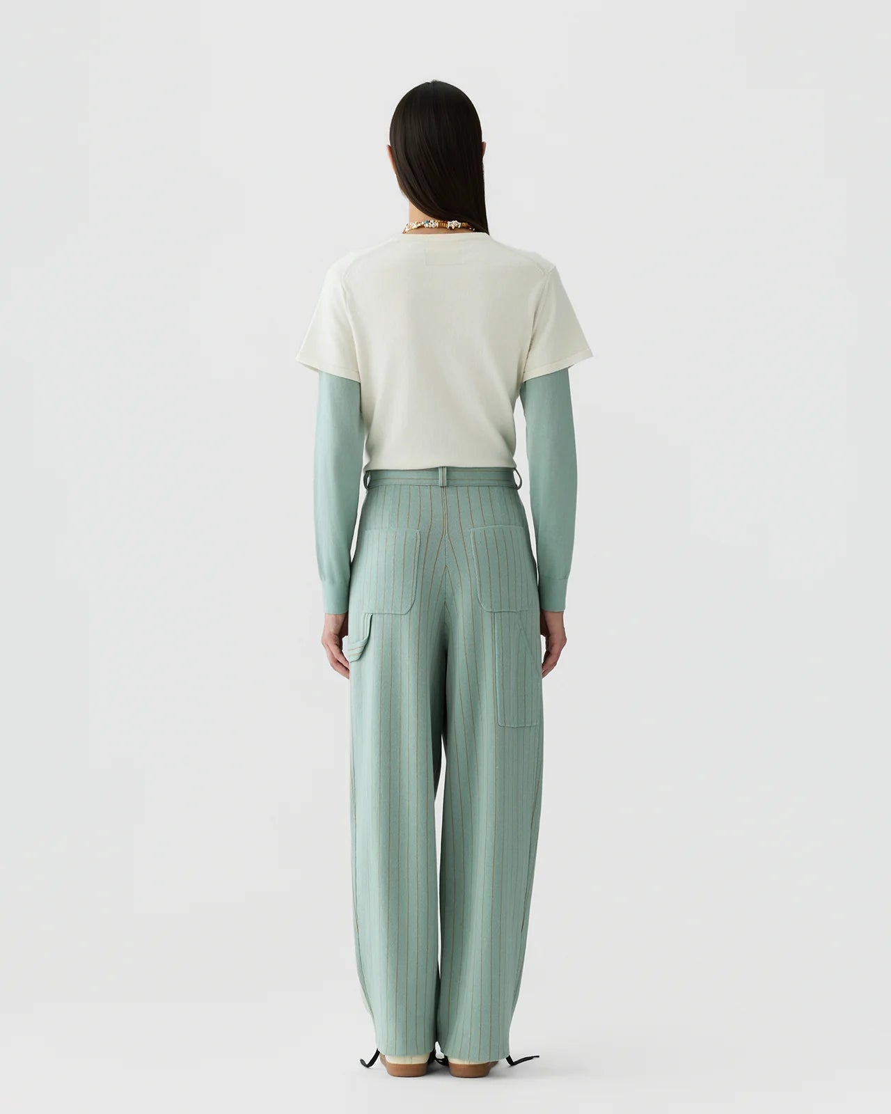 Pinstripe Carpenter Pant in Sage Brush/Camel