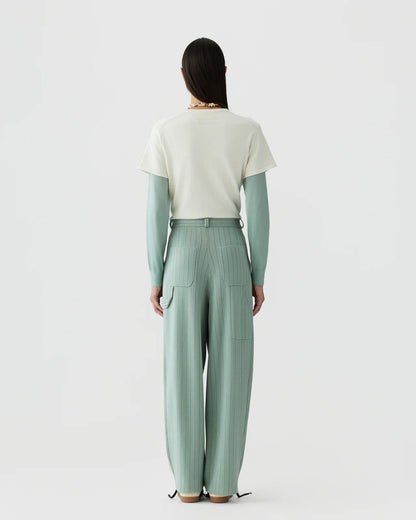 Pinstripe Carpenter Pant in Sage Brush/Camel