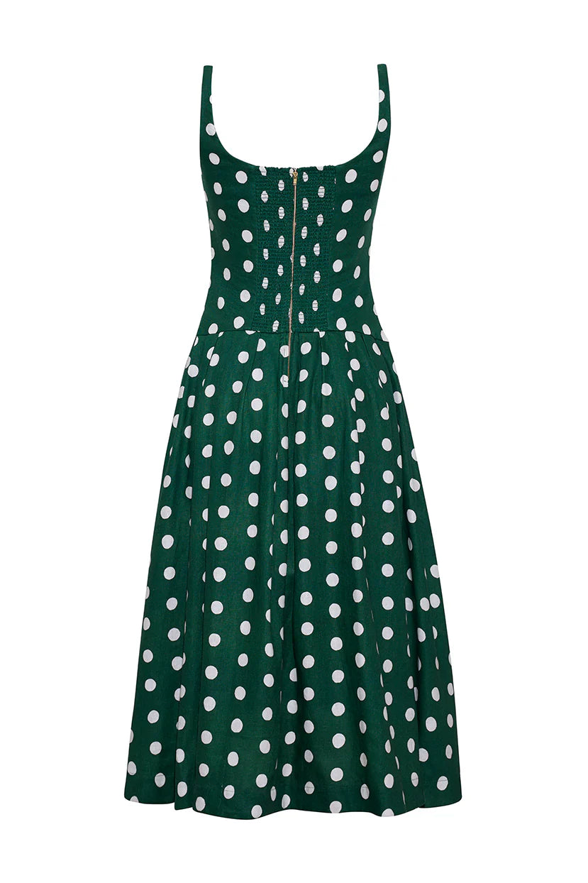 Regio Midi Dress in Polka Dot Green