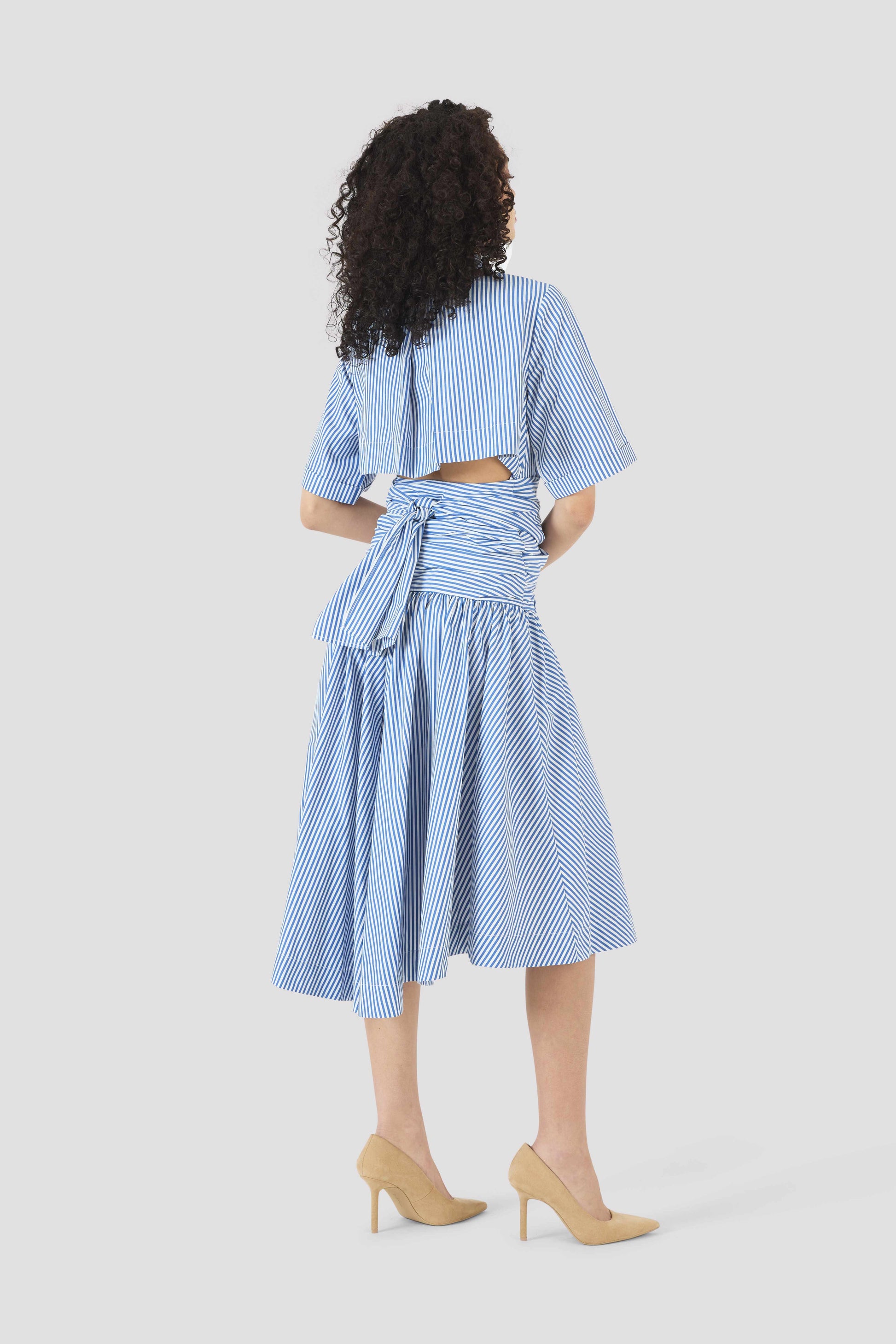 Tie Shirt Dress in Blue Stripe