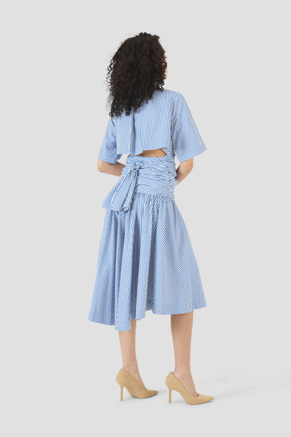 Tie Shirt Dress in Blue Stripe