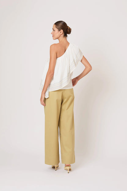 Wedge Top in Trapunto Cotton in White