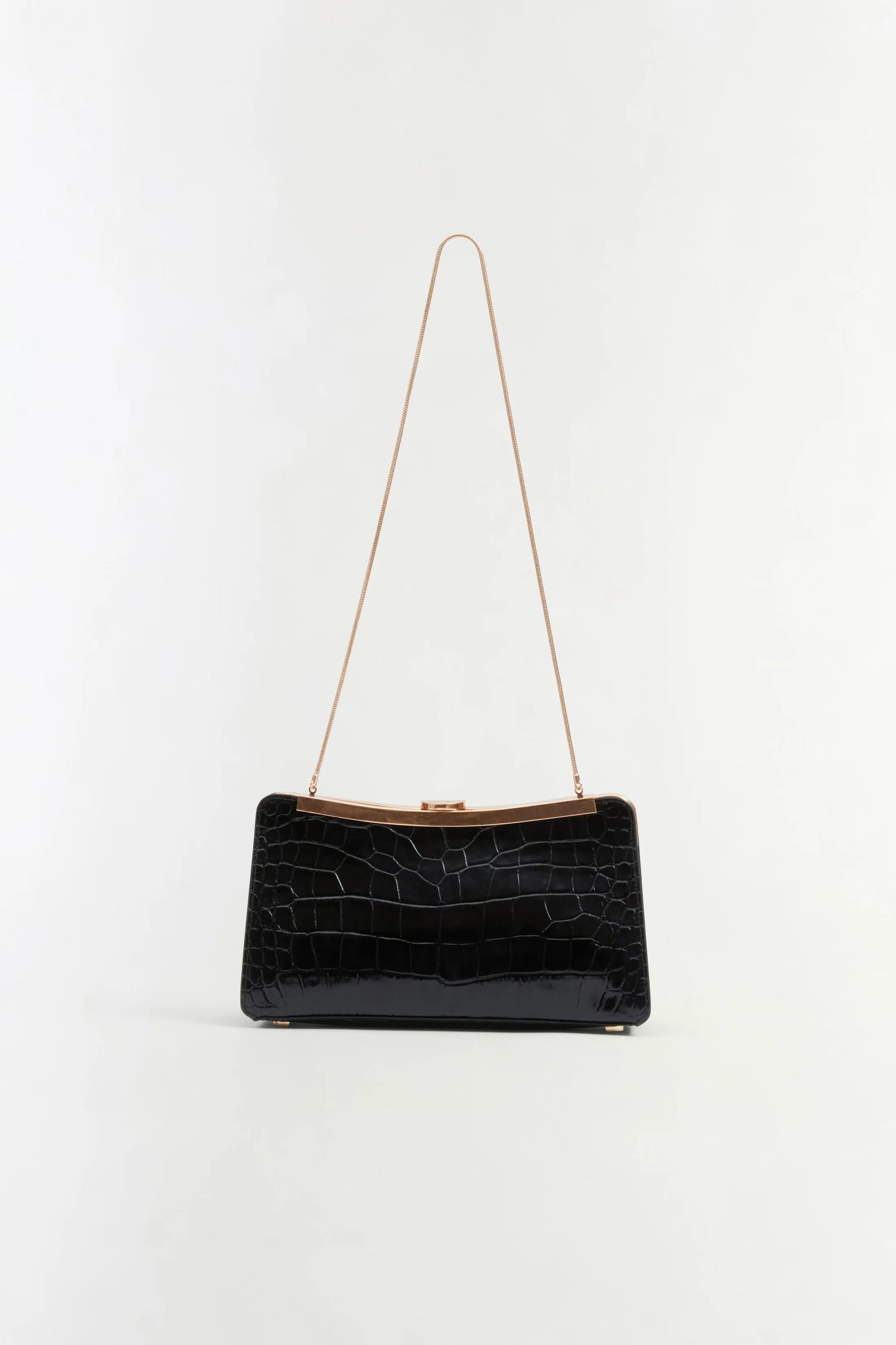 Solange Croc-Embossed Leather Clutch in Black