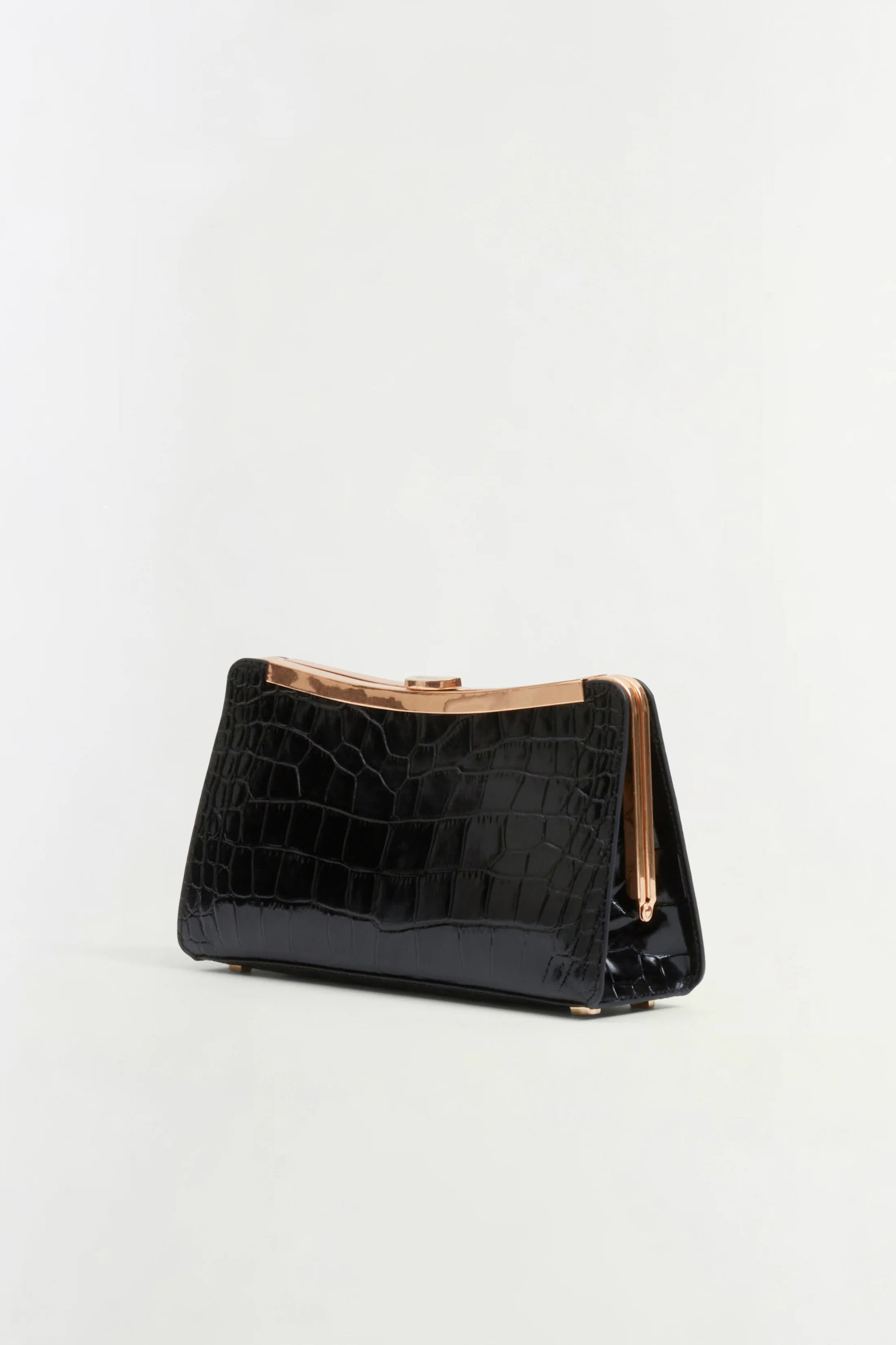 Solange Croc-Embossed Leather Clutch in Black