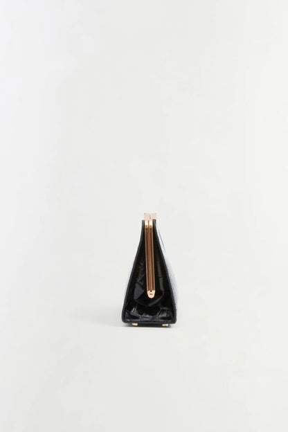 Solange Croc-Embossed Leather Clutch in Black