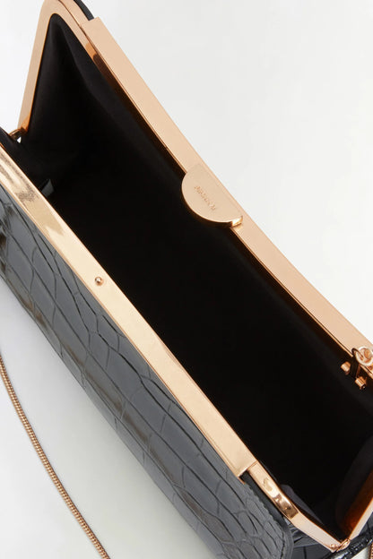 Solange Croc-Embossed Leather Clutch in Black