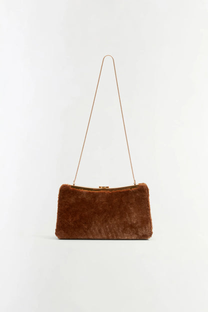 Solange Shearling Clutch in Caramel