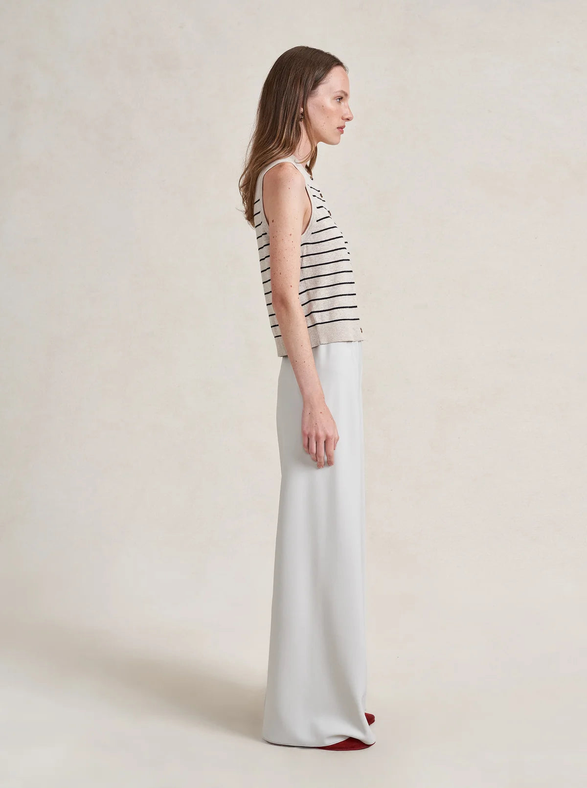 Stripe Lee Vest in Tan/Black