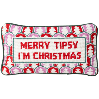 Merry Tipsy Needlepoint Pillow