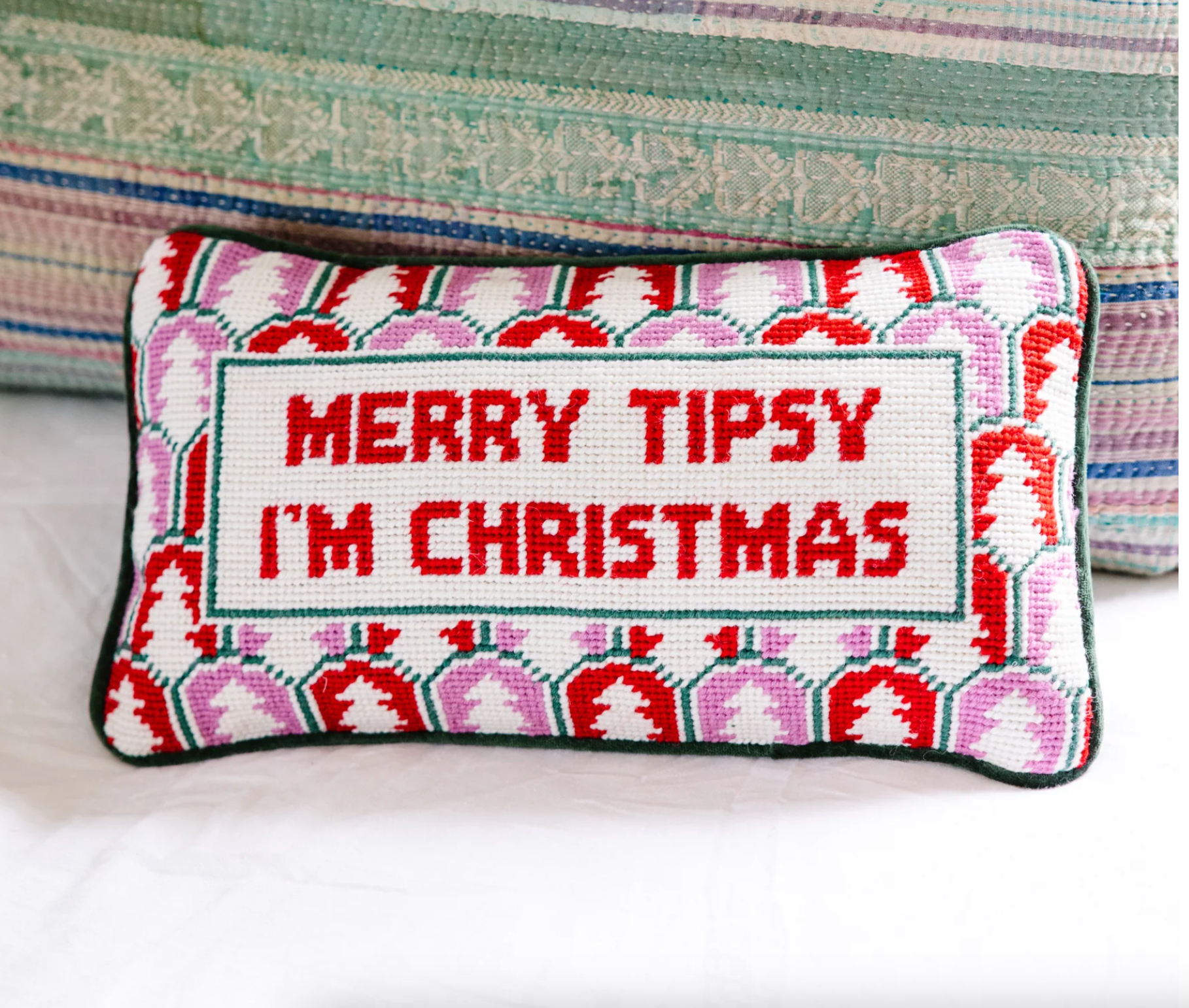 Merry Tipsy Needlepoint Pillow