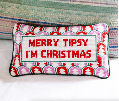 Merry Tipsy Needlepoint Pillow