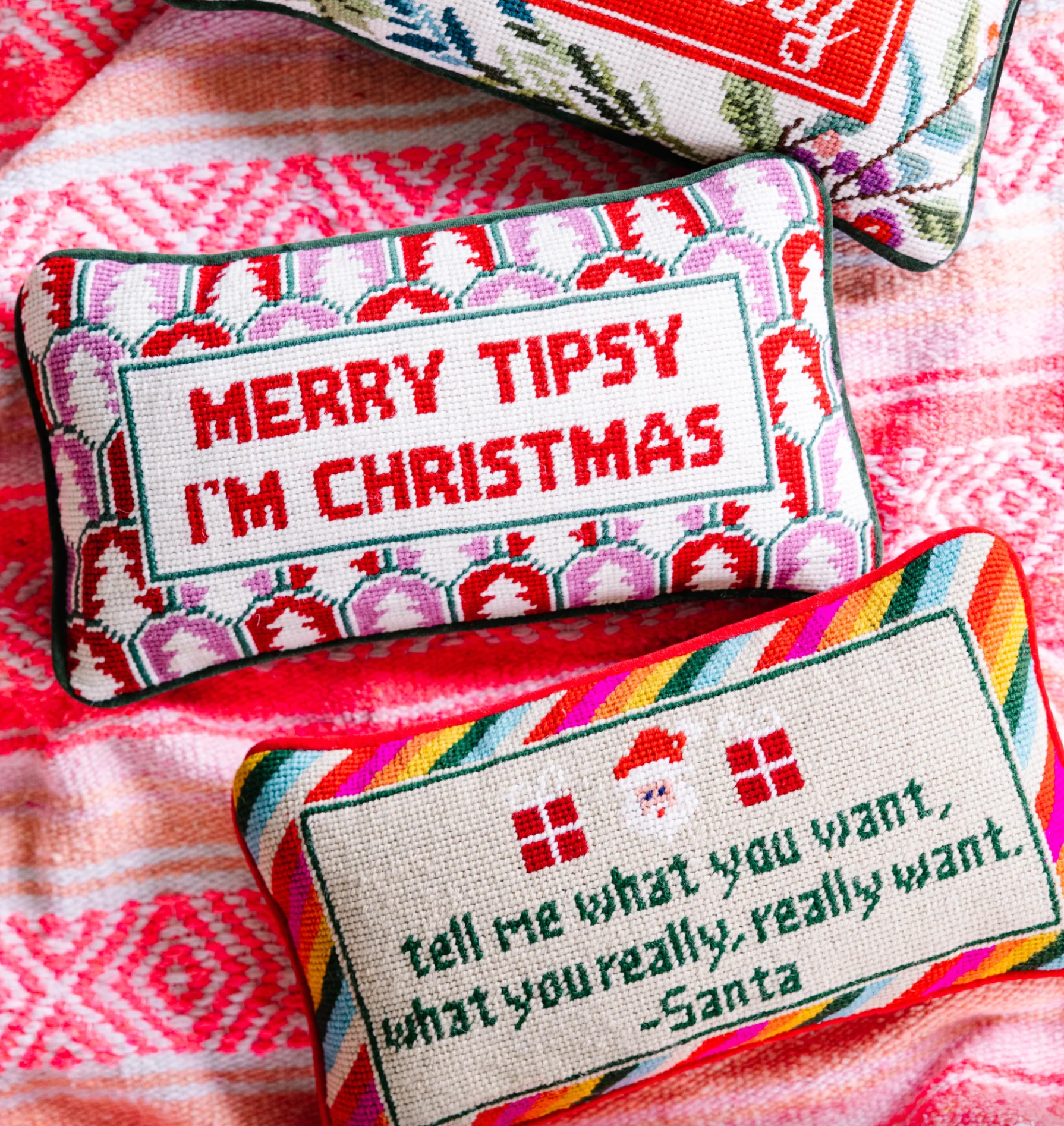 Merry Tipsy Needlepoint Pillow