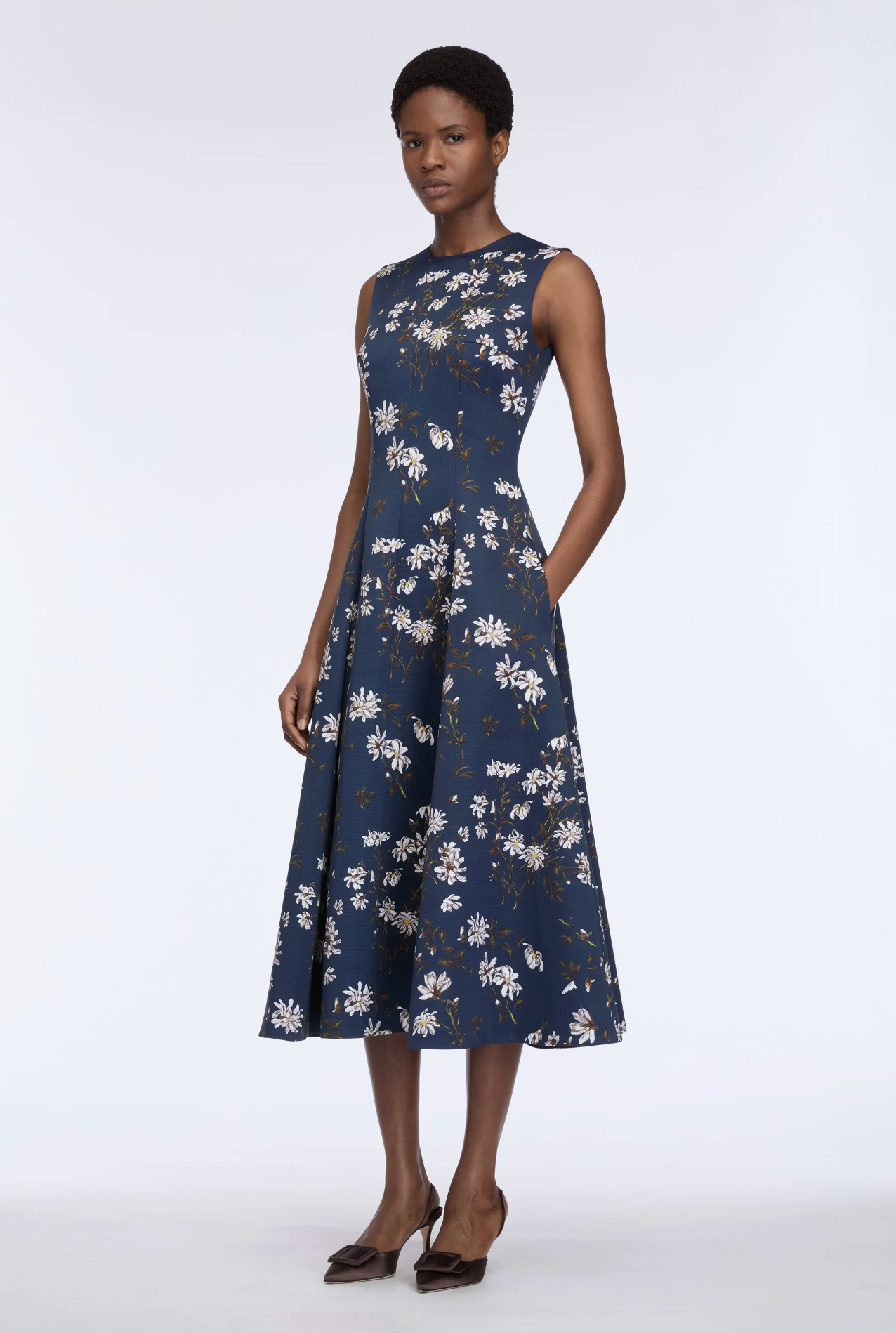 Mara Dress in Midnight Magnolia Taffeta Faille