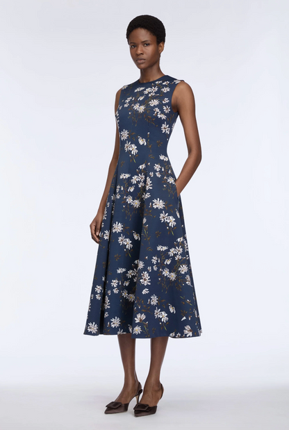 Mara Dress in Midnight Magnolia Taffeta Faille