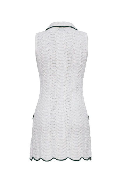Sheena Mini Dress in Green and Ivory Wave