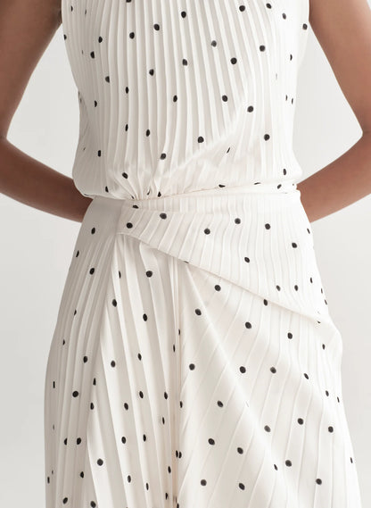 Simona Pleated Midi Dress in Cream/Black