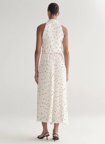 Simona Pleated Midi Dress in Cream/Black