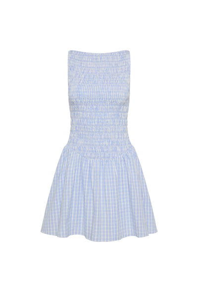 grey blue mini dress Martina Paloma Check Light | Faithfull Its a slip style A-Line-Skirt Love Evie but why Style:Long Sleeve