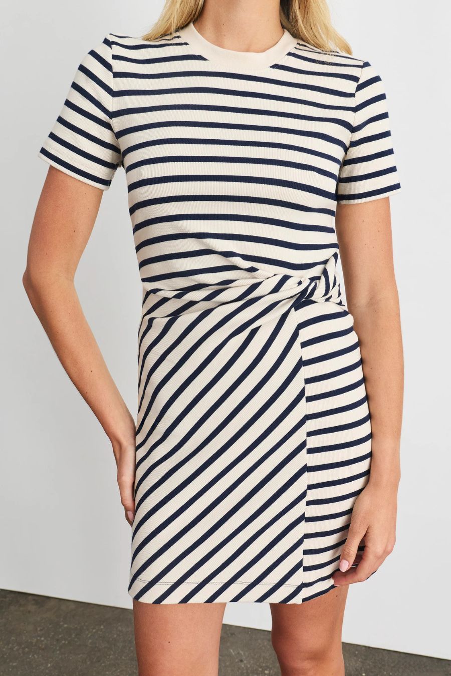Striped Cody Dress in Cream/Classic Navy