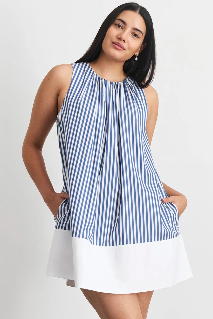Hallie Dress in Optic White/French Blue