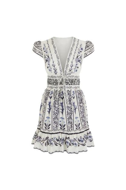 Floral Arch Ruffled Mini Dress Off-White