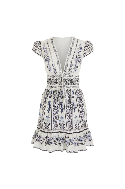 Floral Arch Ruffled Mini Dress Off-White