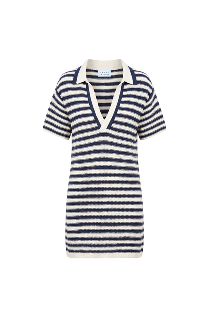 Joni Dress in Maritime Blue and Cream